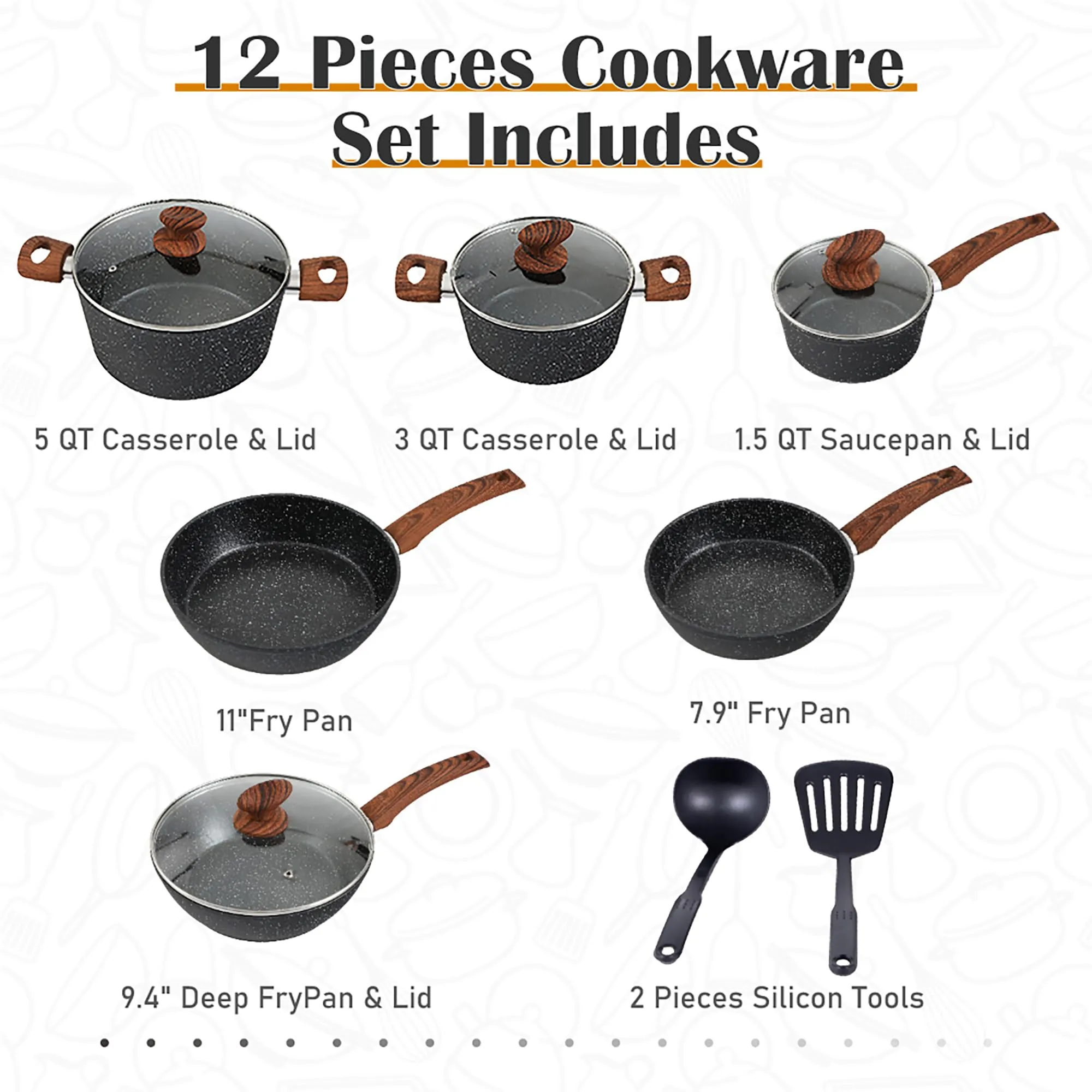 DishDelight 12 Piece Non-Stick Pots and Pans Set (New)