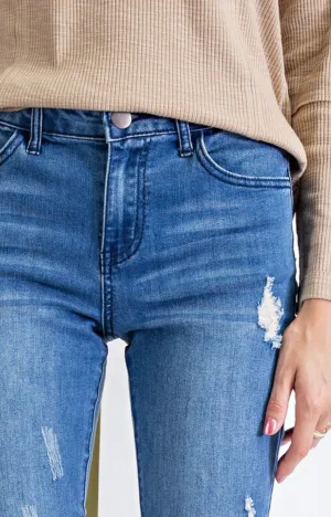 Distressed bell-bottom denim