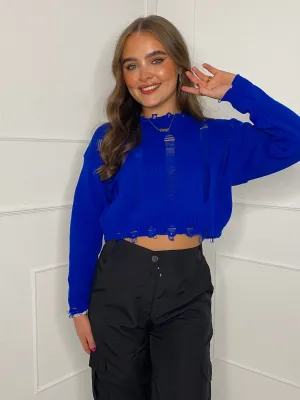 Distressed Knit Jumper - Royal Blue