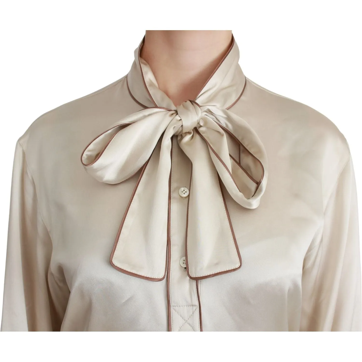 Dolce & Gabbana Elegant Beige Silk Satin Blouse with QUEEN Embroidery