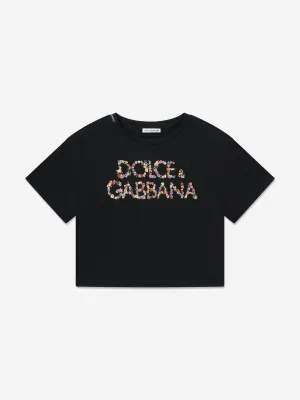 Dolce & Gabbana Girls Floral Logo T-Shirt in Black