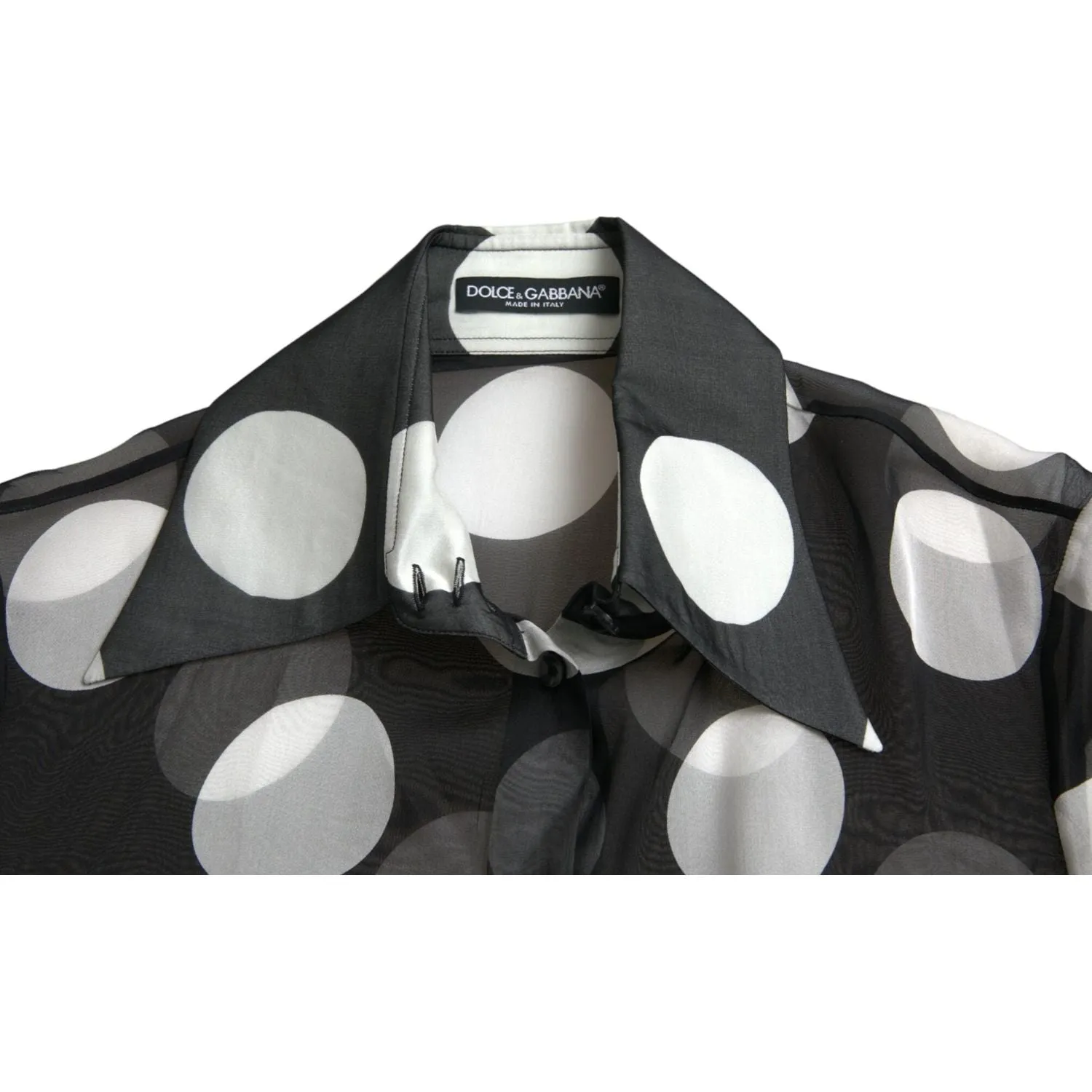 Dolce & Gabbana Silk Collared Button-Up Blouse in Black & White
