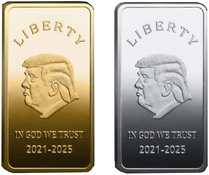 Donald Trump Gold or Silver Plated Silver Collectible Bouillon Bars