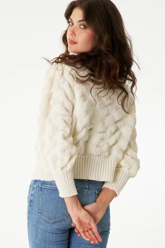 Donna Long Sleeve Flower Button Down Cropped Cardigan Ivory