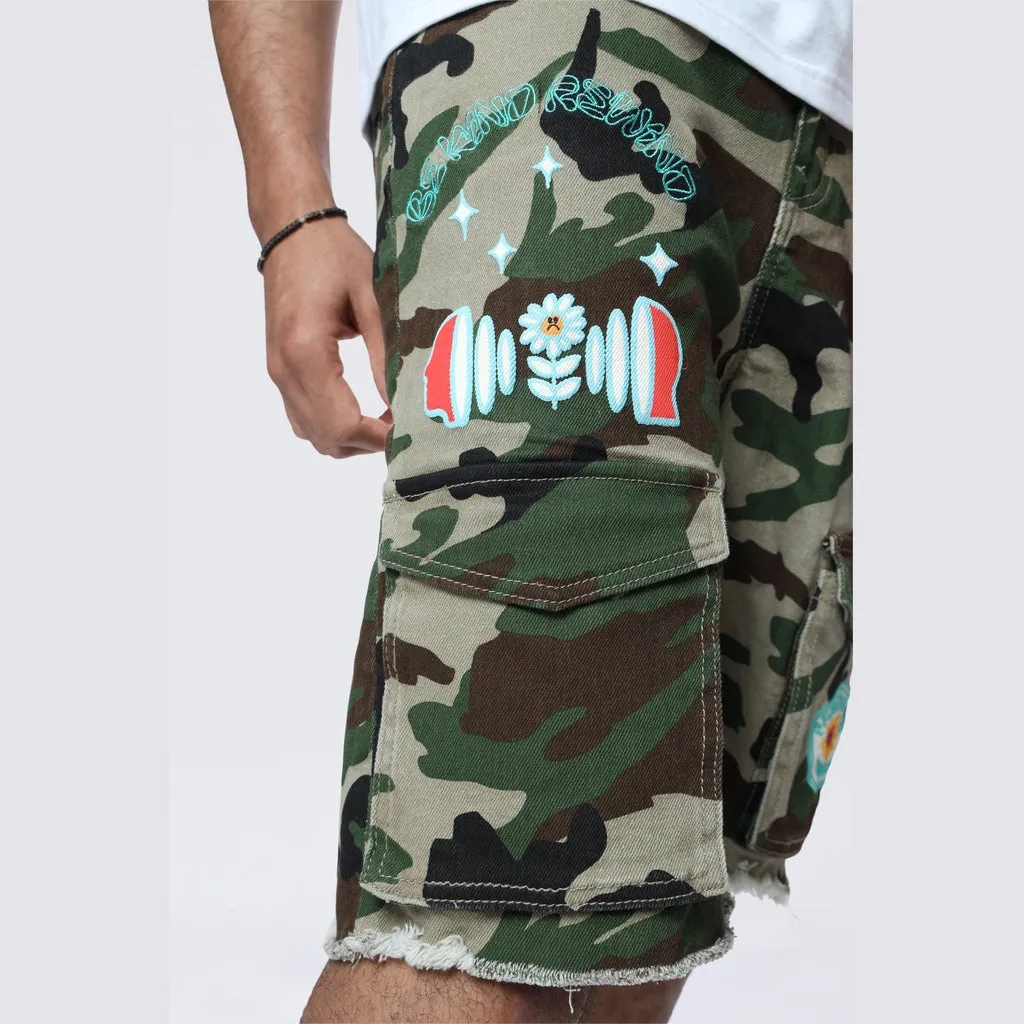 Doodle Graphic Resort Twill Shorts - Wood Camo