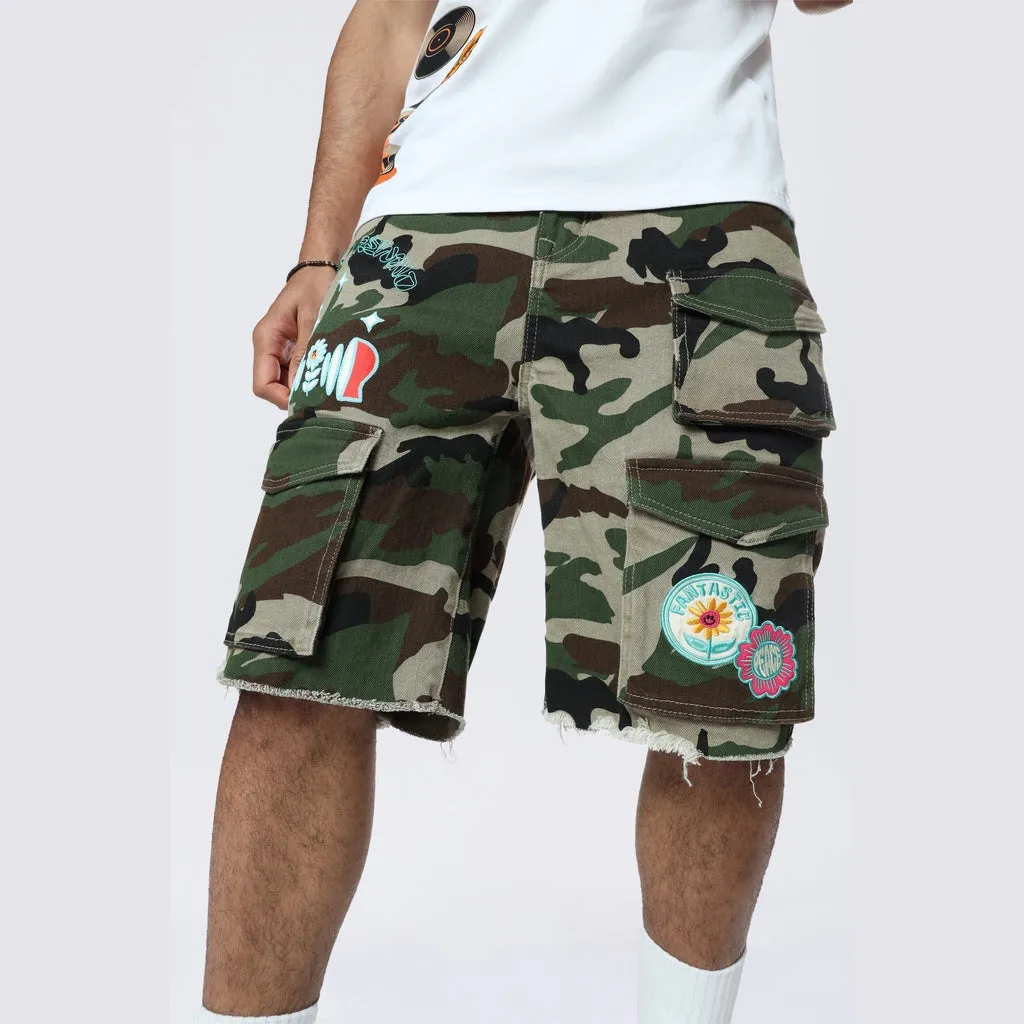 Doodle Graphic Resort Twill Shorts - Wood Camo