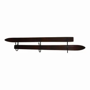 Double Ski Wall Hook with Hand Forged Hooks