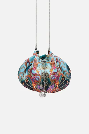 DRAWSTRING POUCH WITH CHAIN STRAP WHAT LIES BENEATH