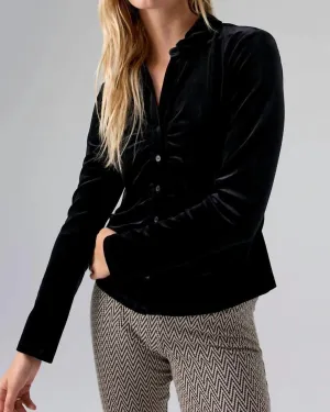 Dreamgirl Velvet Button Up Blouse in Black | Black