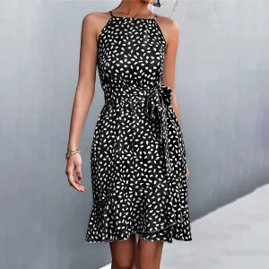 DressBetty - 2024 Boho Floral Print Sling Lace Up Belted Midi Dress