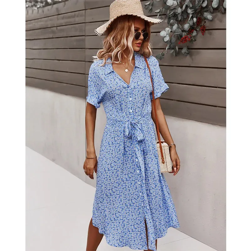 DressBetty - 2024 Casual Floral V-Neck Yellow Boho Dress for Summer