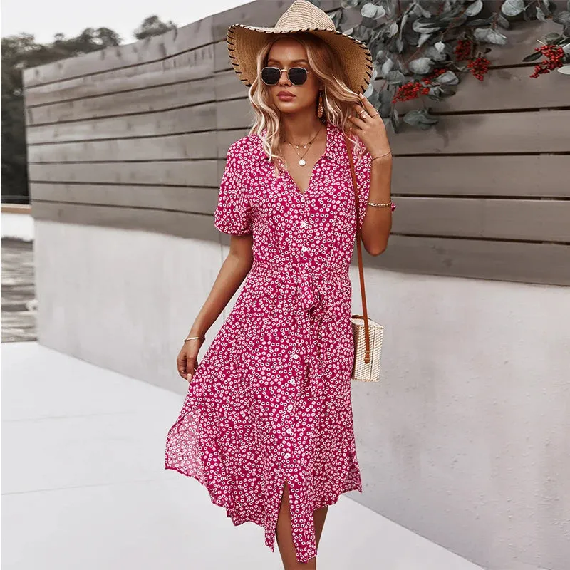 DressBetty - 2024 Casual Floral V-Neck Yellow Boho Dress for Summer