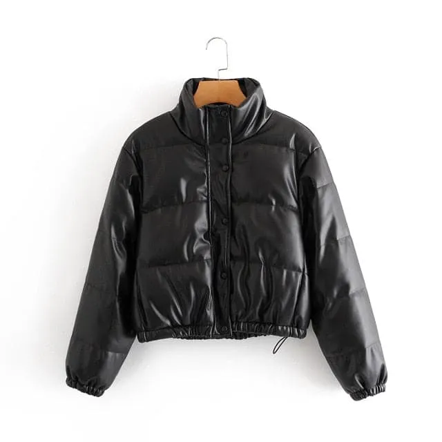 DressBetty - Thick Warm Short Black Pu Leather Coats