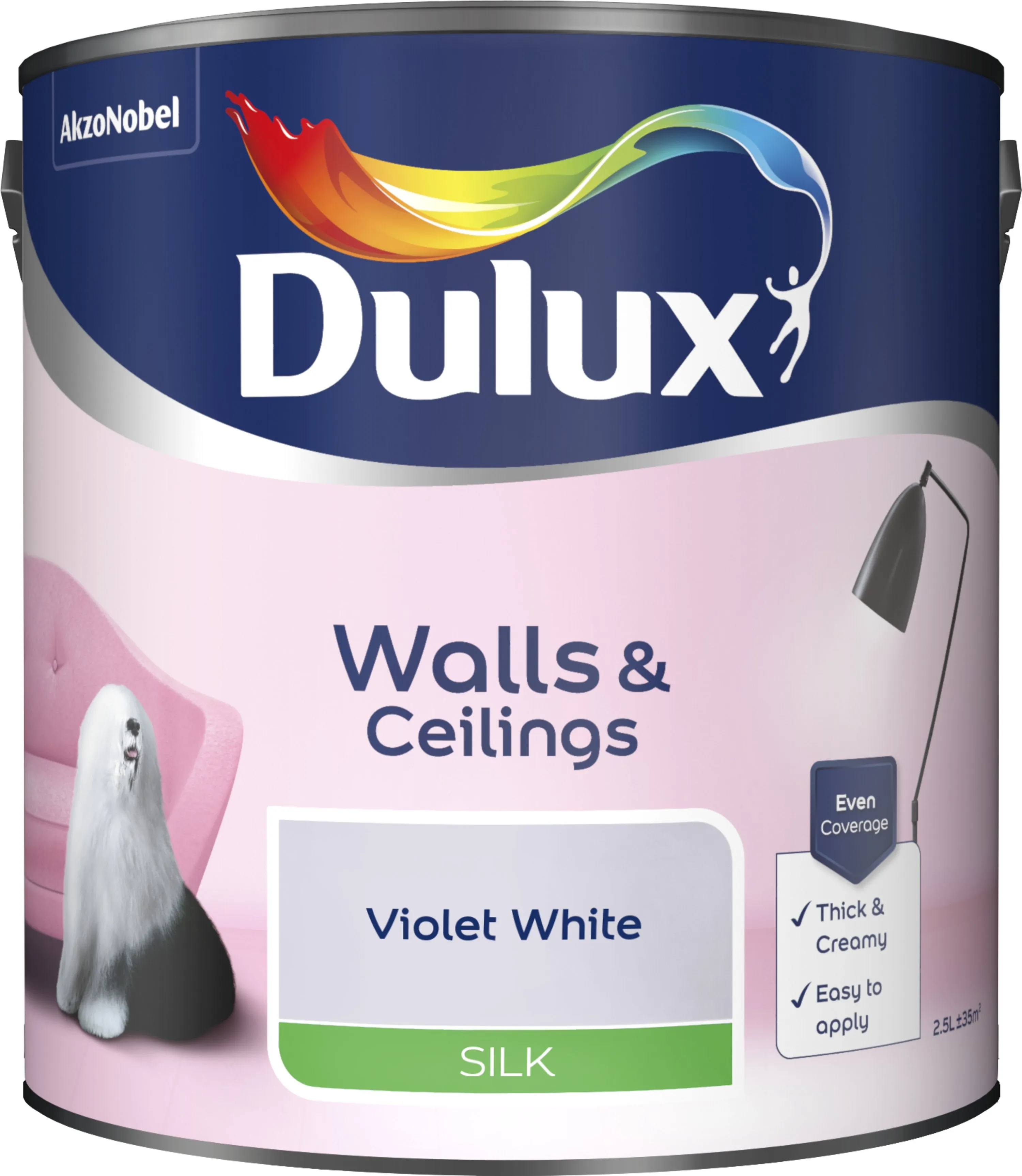 Dulux Silk Emulsion Paint For Walls And Ceilings - Violet White 2.5L