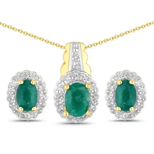 Dyed 1.71 Emerald & White Topaz Sterling Silver Jewelry Set