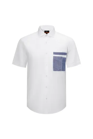 Easy Care Cotton Oxford Blocking Casual Shirt in Smart Fit Spread Collar
