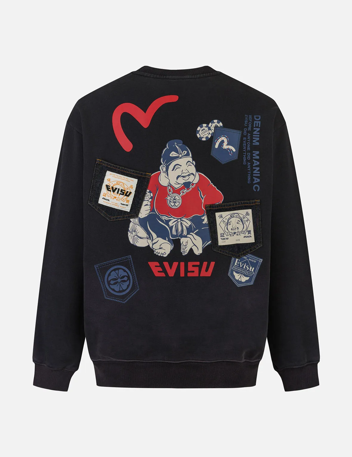 Ebisu Print and Multiple Pocket Washed Relax Fit Sweatshirt