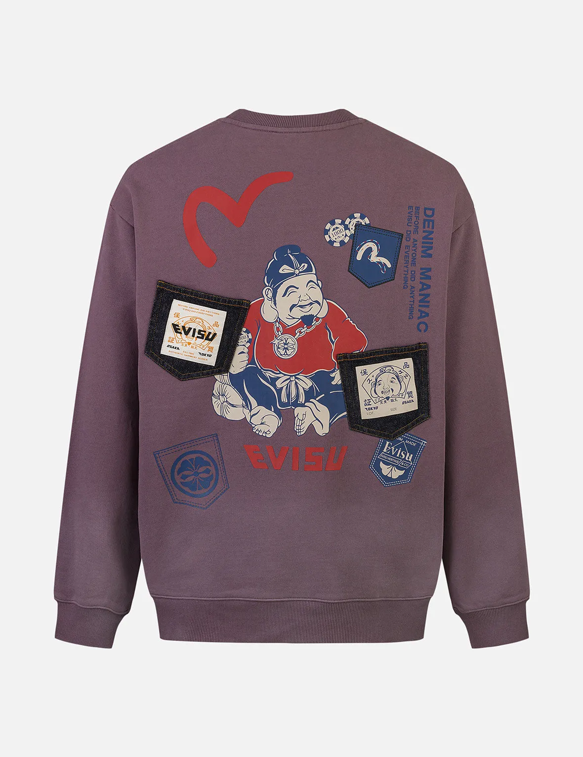 Ebisu Print and Multiple Pocket Washed Relax Fit Sweatshirt