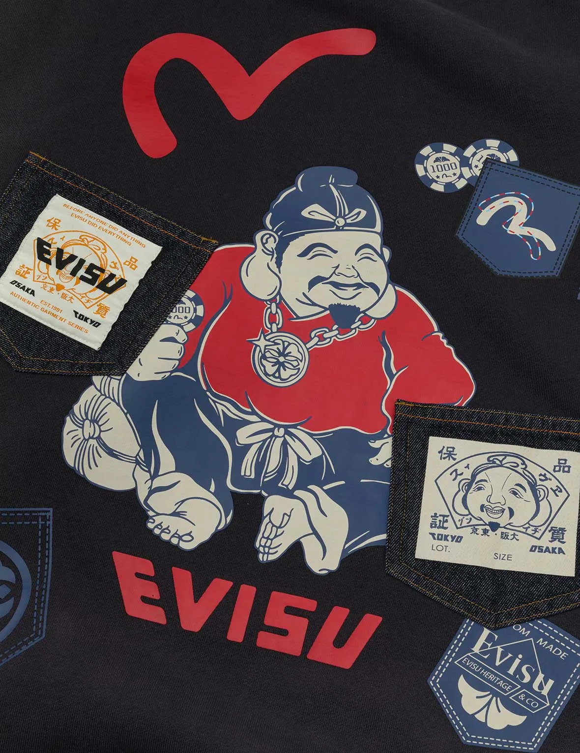 Ebisu Print and Multiple Pocket Washed Relax Fit Sweatshirt