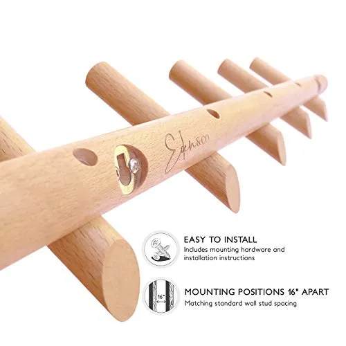 Eden & Co Modern Wall Mounted Coat and Hat Rack 5 Hooks Hanger With Pegs