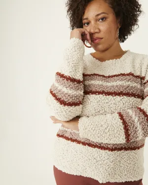 Eileen Popcorn-Knit Striped Sweater | Ivory / Burgundy