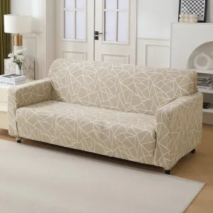Elastic Stretchable Printed 140gsm Fully Covered Sofa Cover, Beige Abstract Geometry