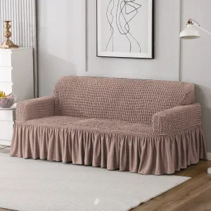 Elastic Stretchable Turkish Bubble Sofa Cover with Frill, Mocha