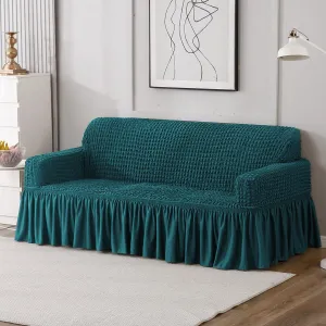Elastic Stretchable Turkish Bubble Sofa Cover with Frill, Teal