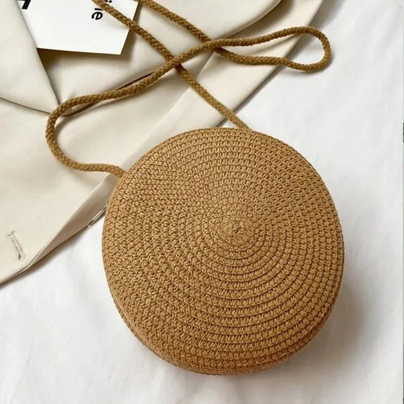 Elegance® PureElegance Minimalist Bag - Minimalist Straw Bag Round Crossbody Purse Women Shoulder Vocation Style Handbag