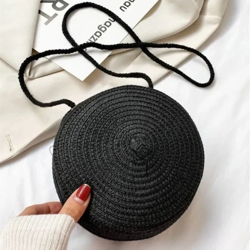 Elegance® PureElegance Minimalist Bag - Minimalist Straw Bag Round Crossbody Purse Women Shoulder Vocation Style Handbag