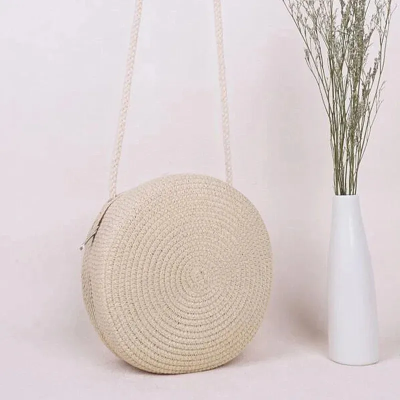 Elegance® PureElegance Minimalist Bag - Minimalist Straw Bag Round Crossbody Purse Women Shoulder Vocation Style Handbag