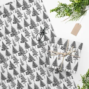 Elegant Black and White Toile Christmas Gift Wrap - Classic Winter Tree Pattern