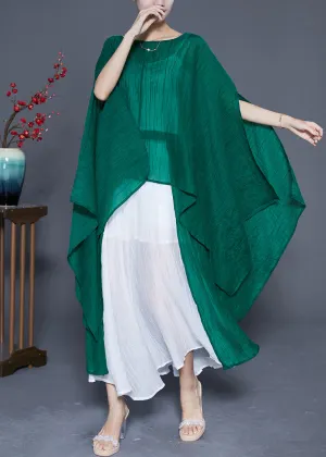 Elegant Blackish Green Oversized Asymmetrical Design Silk Two Pieces Set Summer LY4831