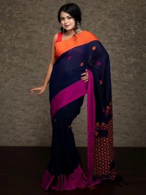 Elegant Deep Blue Handwoven Cotton Saree