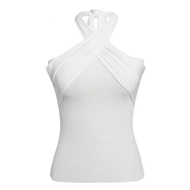 Elegant Halter Neck Casual Streetwear Summer Solid Sexy Sleeveless Tank Tops