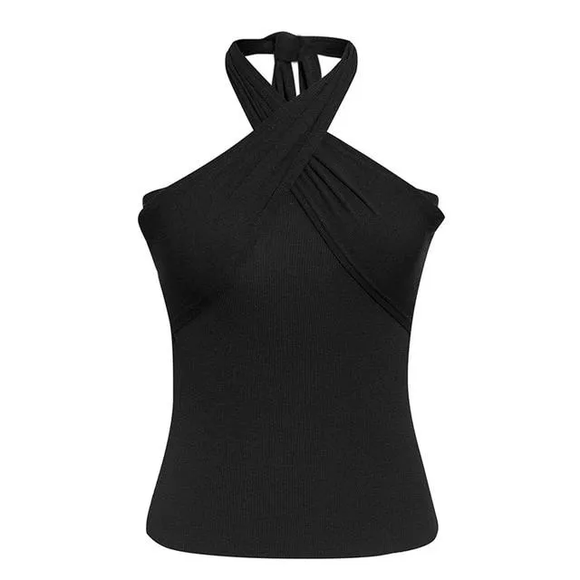Elegant Halter Neck Casual Streetwear Summer Solid Sexy Sleeveless Tank Tops