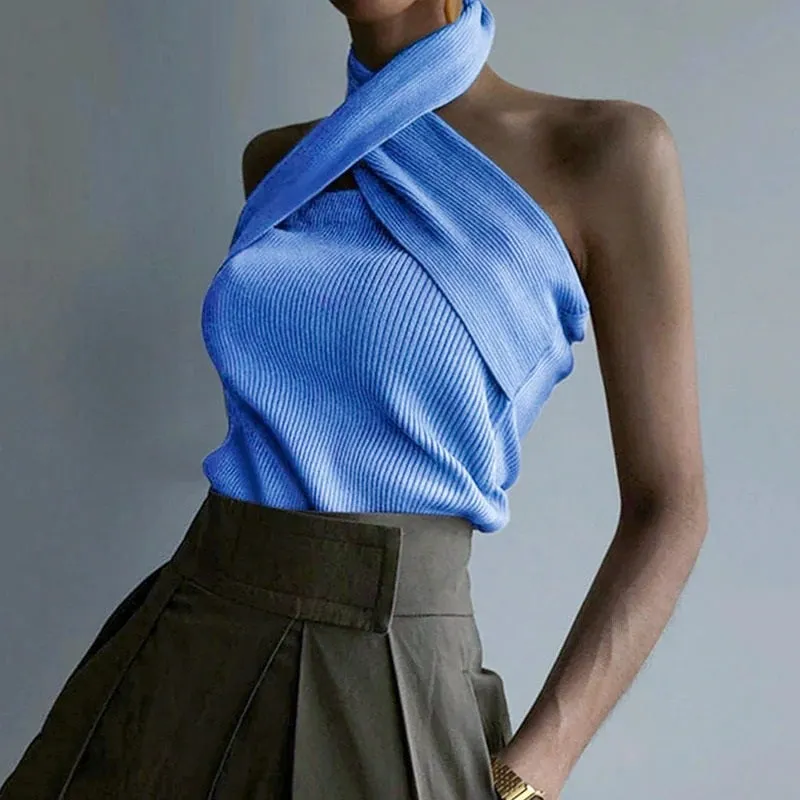Elegant Halter Neck Casual Streetwear Summer Solid Sexy Sleeveless Tank Tops