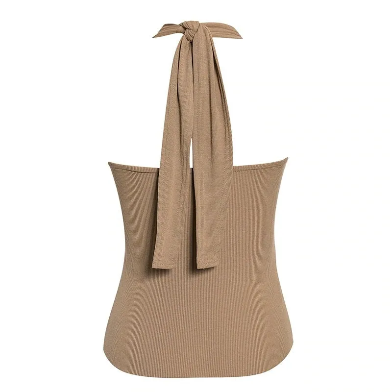 Elegant Halter Neck Casual Streetwear Summer Solid Sexy Sleeveless Tank Tops
