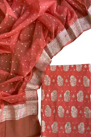 Elegant Orange Banarasi Chiffon Suit Set