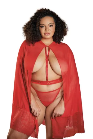 Elegant Plus Size Lace Cape with Mesh Detailing & Waist Belt