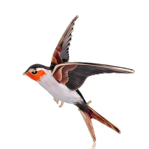 Elegant Swallow Enamel Bird Brooch Pins With Rhinestone