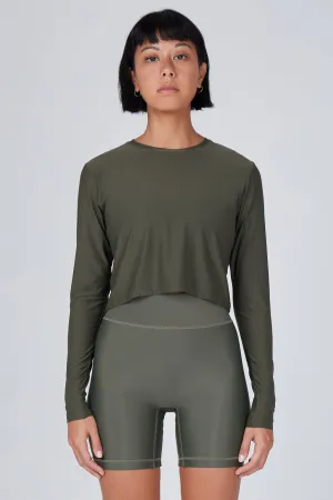 Elin Ultra Lightweight Long Sleeve Crop | Recycled Nylon | Olive