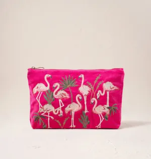 Elizabeth Scarlett Flamingos Pink Velvet Everyday Pouch