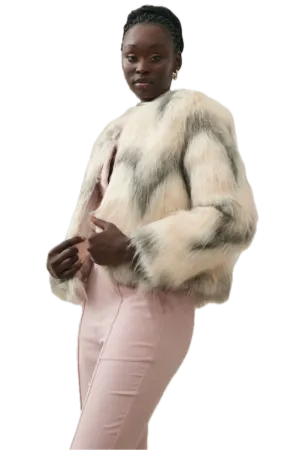Elliatt Noel Chevron Faux Fur Jacket - Ivory Grey Elegance