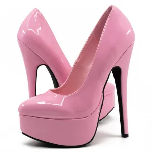 Ellie Shoes Prince 6.5" Stiletto Patent Platform Pumps - Pink