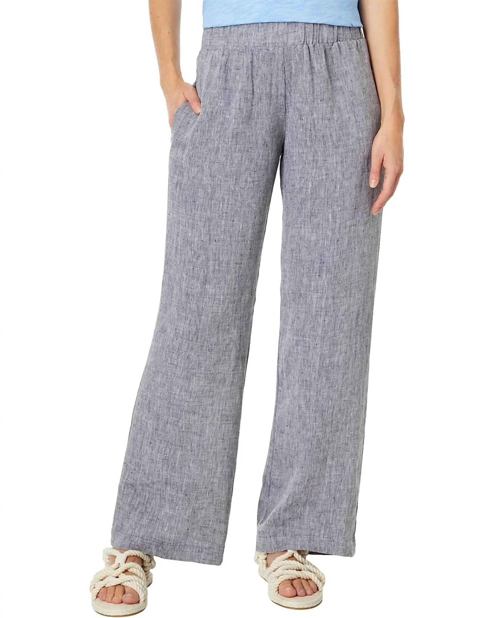 Elliott Lauren Washed Linen Wide Leg Pants in Black | Black