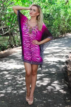 Embellished Animal Print Kaftan | Beach Cover-Up