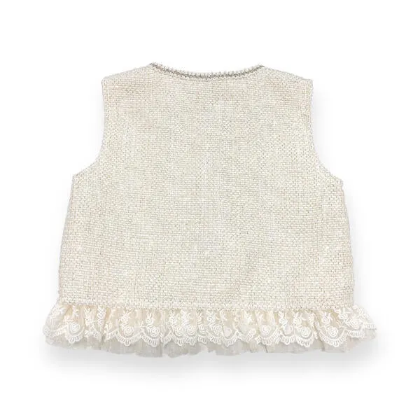 Embellished Tweed Vest - Beige