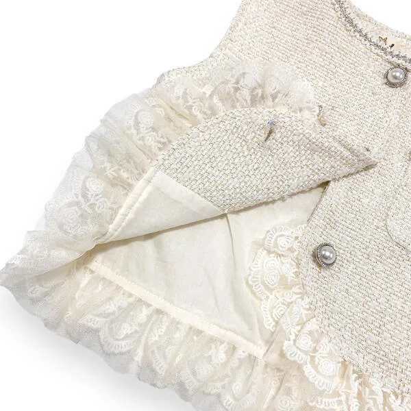 Embellished Tweed Vest - Beige