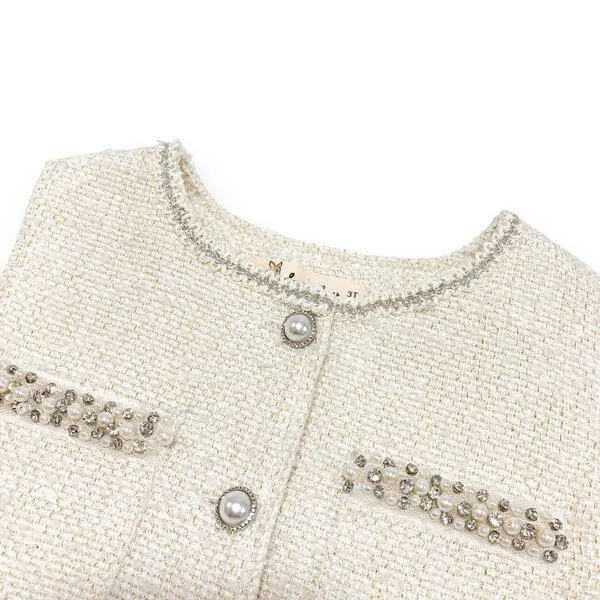 Embellished Tweed Vest - Beige